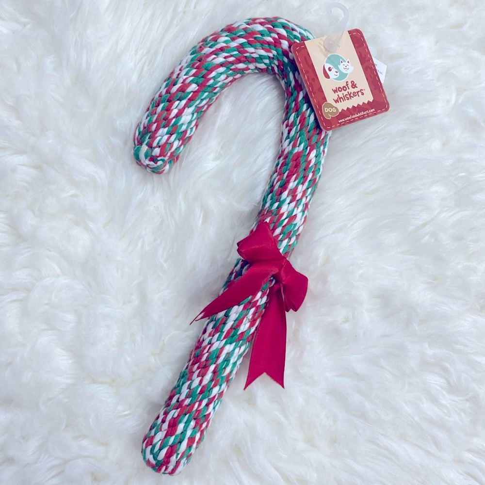 NWT Woof & Whiskers Dog Candy Cane Christmas Pet Toy Holidays Colors Red Green !